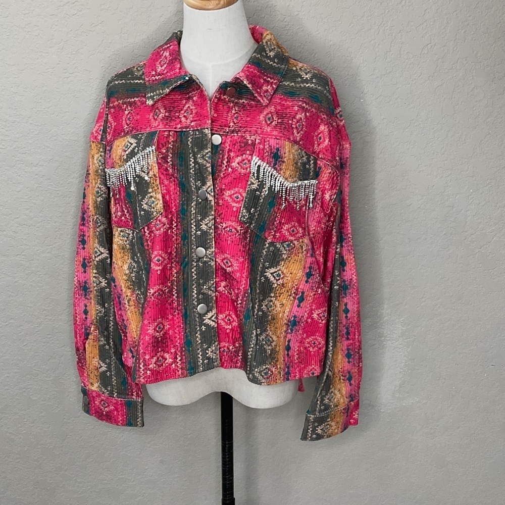 222 - Savanna Jane NWT Pink and Green Jean Jacket Size Medium
